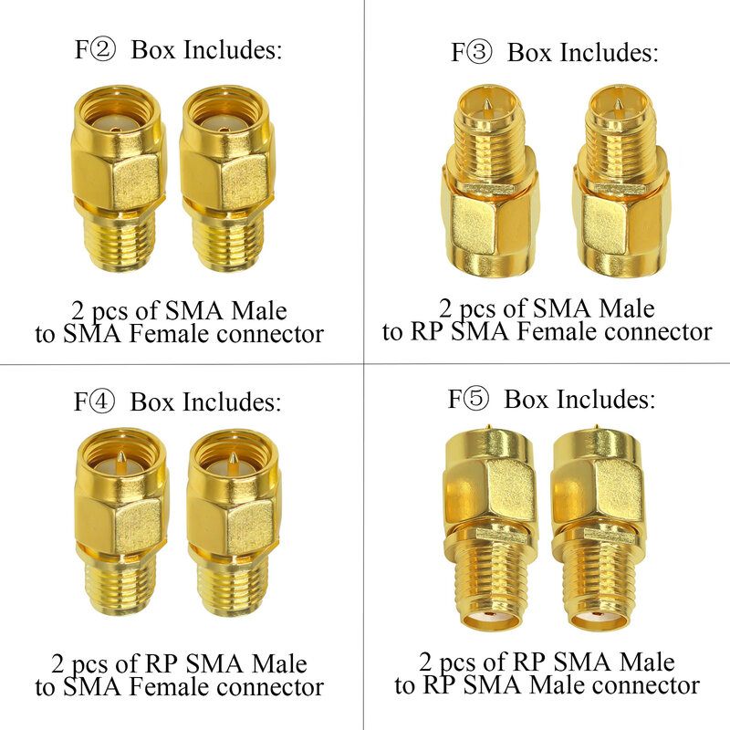 Lot/4pc 2pcs.lot SMA connecteur coaxial Kit SMA/RP-SMA mâle à RP-SMA/SMA femelle RF coaxial adaptateur SMA mâle à femelle convertisseur