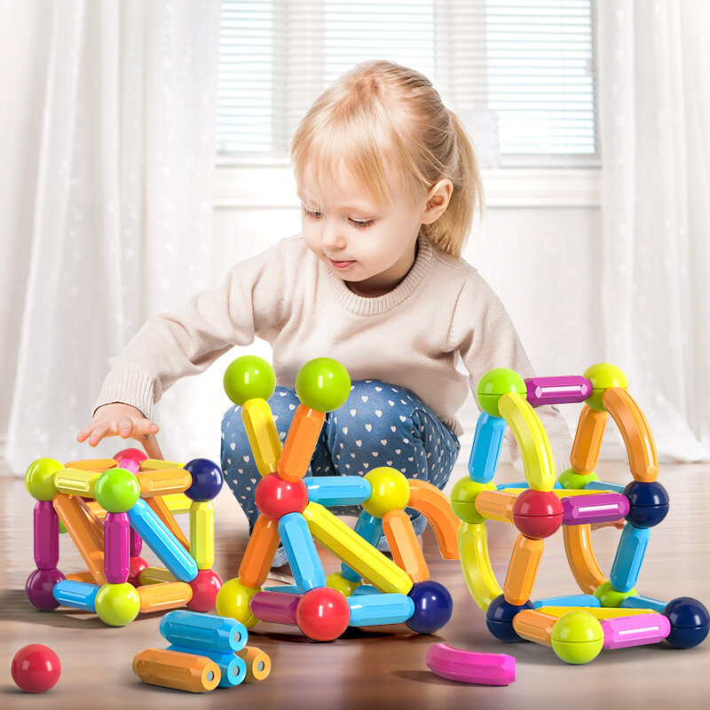 เด็กชุดก่อสร้างแม่เหล็กลูกบอลแม่เหล็ก Stick Building Blocks Montessori ของเล่นเพื่อการศึกษาเด็กของขวัญ