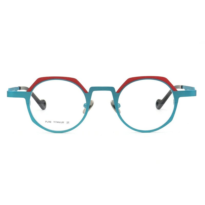 Armações redondas de titânio puro para óculos, armações vintage de óculos para homens e mulheres, óculos retro e azul