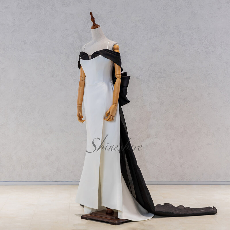 Moda preto fora do ombro design simples alta divisão sereia turmpet vestido de casamento elegante vestido de noiva