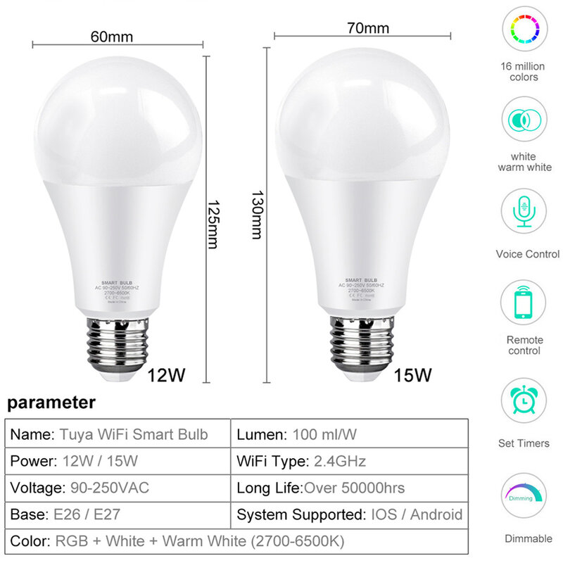 Tuya Ziginda-Ampoule LED Intelligente B22 RGB, Lampe Intelligente Wifi, 12W, 15W, Dimmable, Fonctionne avec Alexa, Google Home, Document Proxy
