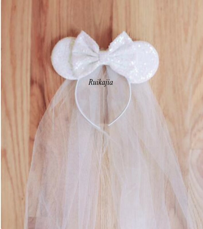 Bride Minnie Ears Headband, White bride ears, bride mickey ears, White minnie ears, bachelorette party ears, White wedding ears,