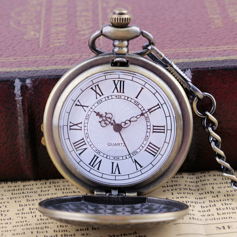 Design clássico relógio de bolso quartzo numerais romanos multicolorido caso relógio de corrente mulher masculina
