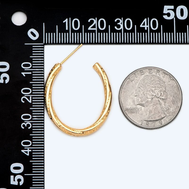4 buah anting-anting Oval Geometri emas persediaan perhiasan Post (GB-2338)