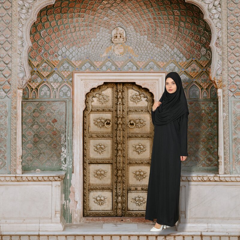 Gaun Abaya Doa Penutup Penuh Muslim Bebas Ukuran Katun Tradisional Islam Buatan Turki Perempuan Tipis Menakjubkan Satu 1 Potong Jilbab