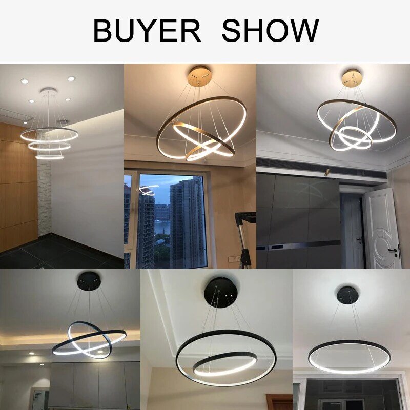 Moderno led pingente luzes para sala de jantar branco/ouro/café/preto círculo anéis brilho luminária para casa iluminação interior