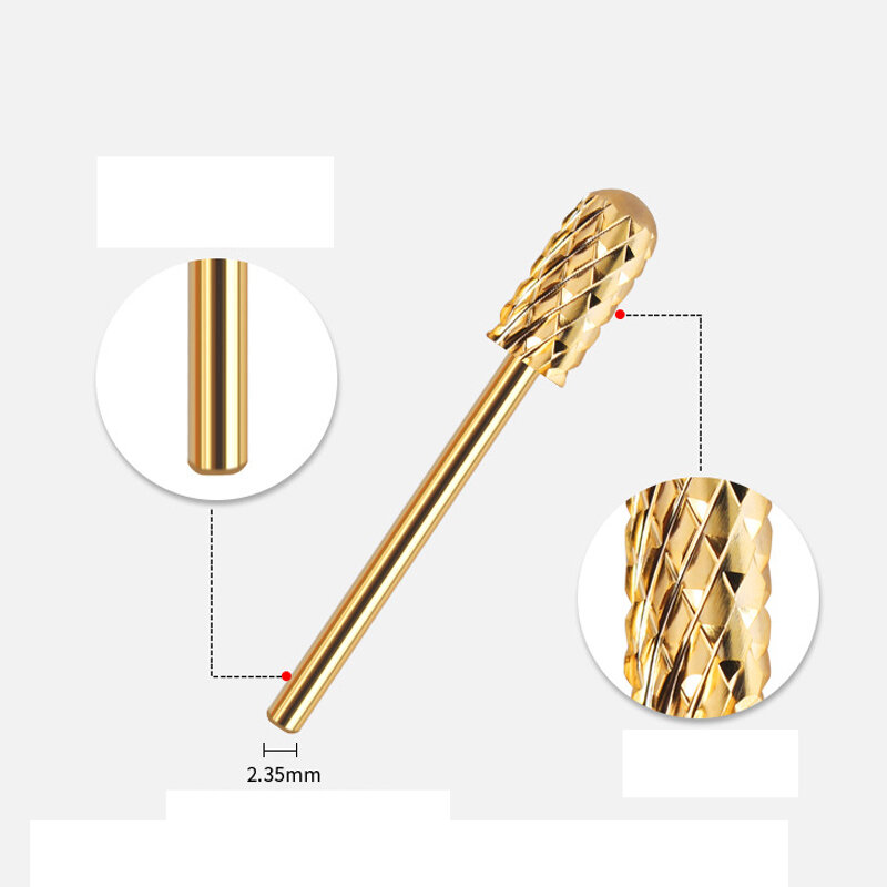 1Pc Gold Farbe Wolfram Stahl Bits 2,35 mmShank für Elektrische Bohrer Nägel Mühle Cutter Maniküre Maschine Nagel Datei Werkzeug zubehör