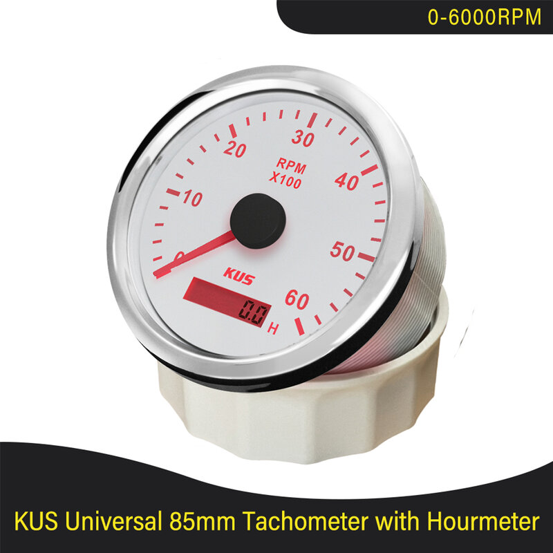 KUS-tacómetro para motor diésel, medidor de RPM, Contador de revoluciones, 3K, 4 RPM, 6K, 8K, con contador de horas, retroiluminación roja y amarilla, 12V y 24V