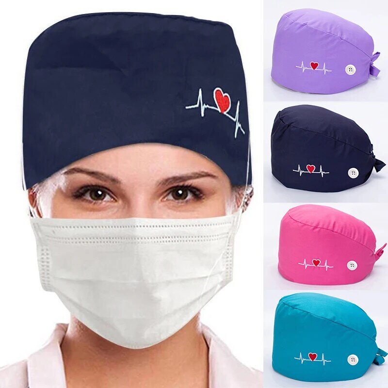 Unisex Button Operating Room Hat Doctor Nurse Hat Dustproof Hat Medical Equipment Cotton Work Caps Uniform Accessories