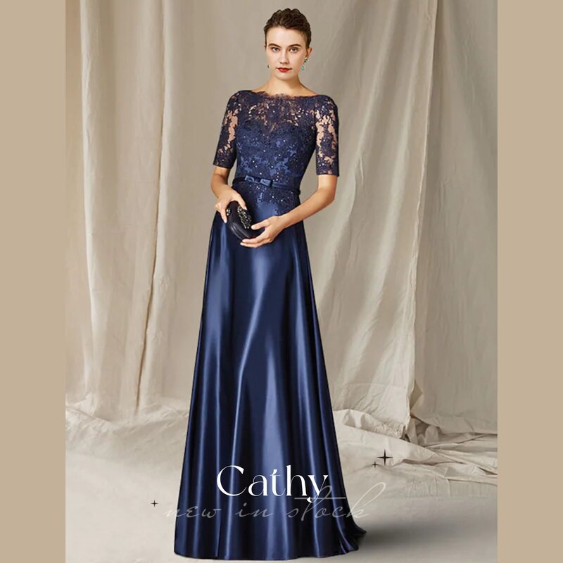 Cathy Embroidered A-line Mother of the Bride Dresses Advanced Satin Party Dresses Formal Grace Woman Formal Dinner Dresses