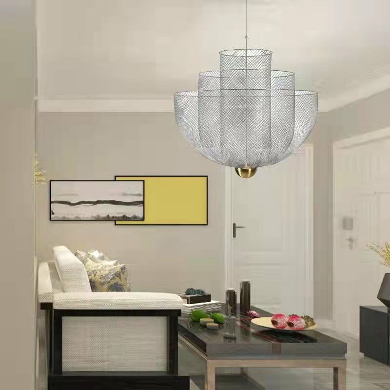 Plafonnier LED suspendu industriel en maille et fer, Design moderne, Luminaire décoratif d'intérieur, idéal pour une salle à manger ou un Restaurant