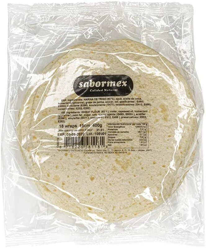 Sapormex trigo tortilla 15 cm pacote de 18 panquecas de comida mexicana