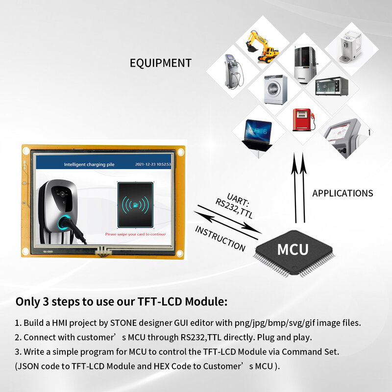 Módulo de pantalla LCD de serie inteligente HMI de 7 pulgadas con programa y pantalla táctil para proyecto Arduino ESP32 y STVC070WT-01 de uso industrial