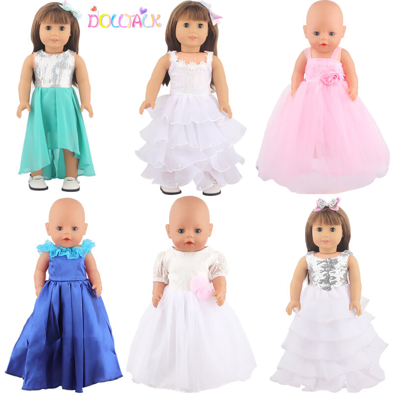 Gaun Pernikahan Boneka Perempuan Amerika 18 Inci Gaun Putri Putih untuk 43Cm Gaun Malam Boneka Bayi Baru Lahir untuk OG,DIY, Mainan Boneka BJD