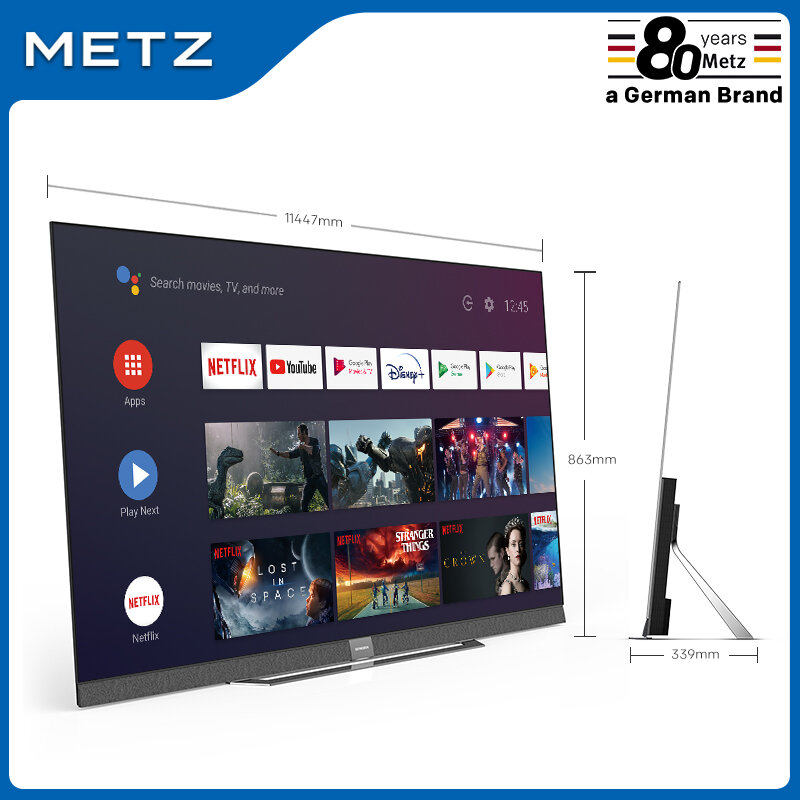 텔레비전 65 인치 OLED TV METZ 65S9A62A 안드로이드 TV 8.0 구글 어시스턴트 대형 스크린 음성 원격 제어 2 년 보증