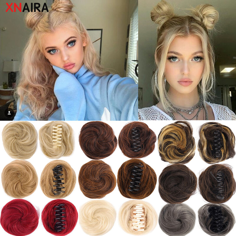 XNaira Synthetic Claw Clip Bun Bun Curly Clip Heat Resistant Women's Hair Blonde White Black Bun Wig