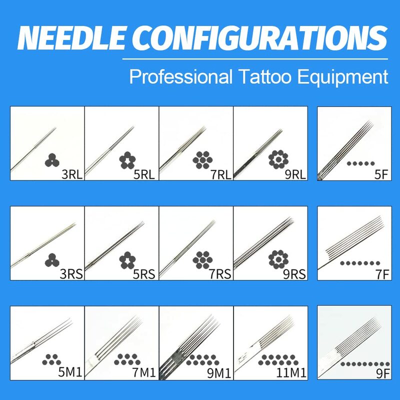 Surtido de agujas esterilizadas para tatuaje, agujas desechables de acero para maquillaje permanente, RL, RS, M1, RM, 5/10 unidades