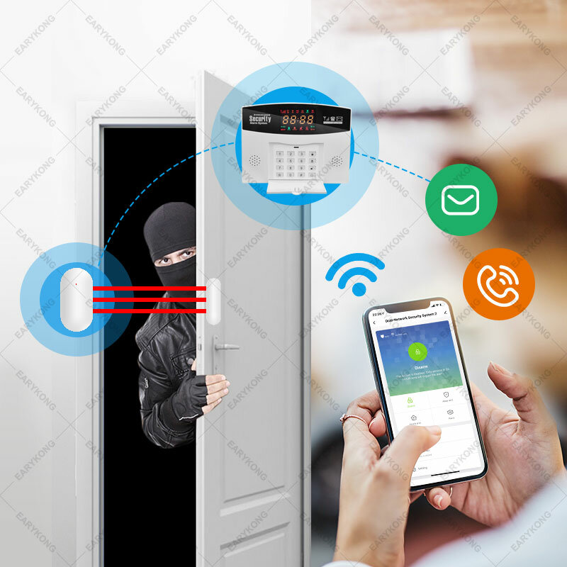 와이파이 GSM 경보 시스템 무선 유선 감지기, 투야 스마트 홈 보안 호스트 키보드, LED 스크린, 알렉사 구글 홈과 호환