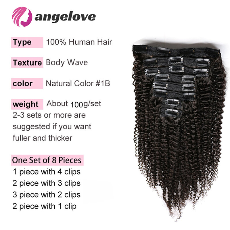 Extensões de cabelo humano com clip para mulheres, extensão de cabelo encaracolado, cabeça cheia, brasileira, onda profunda, 120g por conjunto