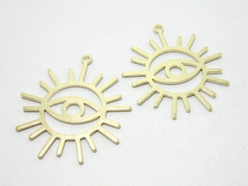 Latão Sun Eye Encantos para Fazer Jóias, Acessórios Brinco, 25x23mm, 10PCs, R1135