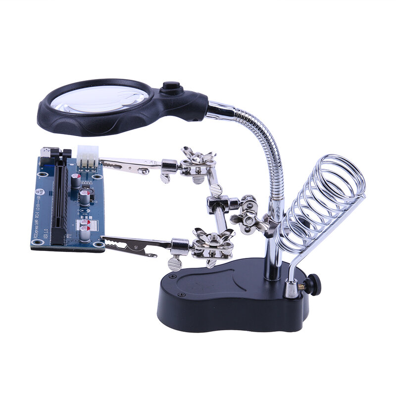 Desktop Magnifying Glass  2LED Light Lens Auxiliary Clip Loupe  Magnifier Third Hand Soldering Stand Repair Tool for Solder