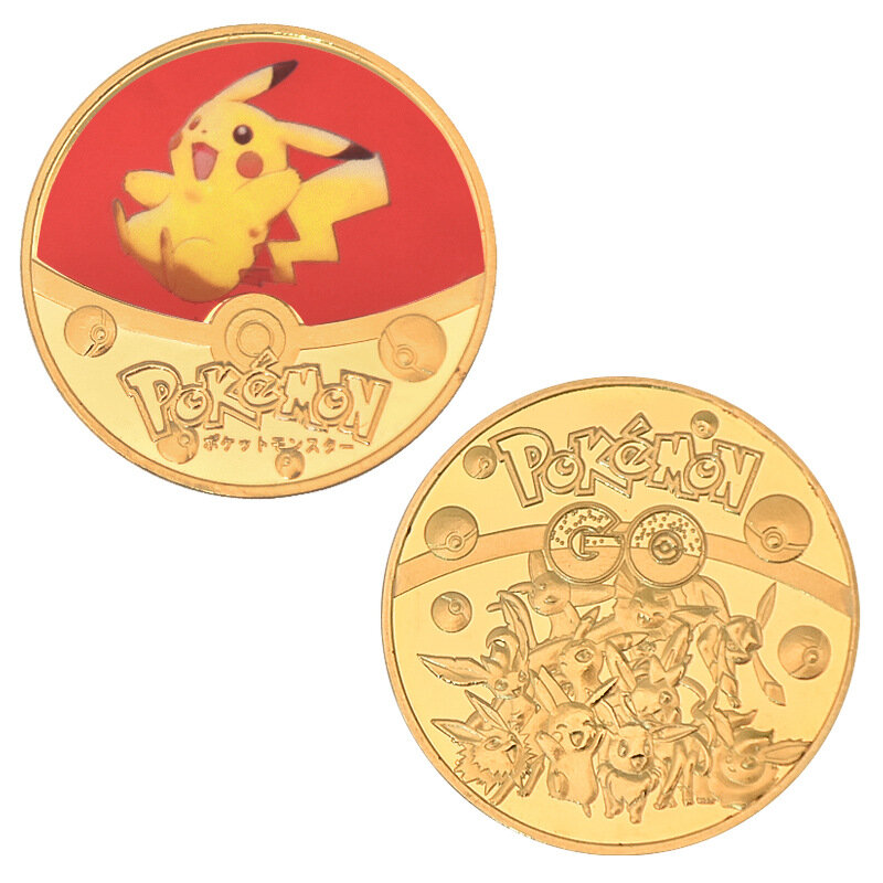 Pokemon Pikachu Munten Metalen Zilveren Gouden Kaarten Ronde Gold Metal Ronde Kaarten Anime Munten Speelgoed Geschenken Voor Kinderen