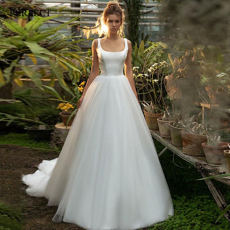 PERFECT-vestido de novia sencillo con escote cuadrado para mujer, traje elegante sin mangas, Espalda descubierta, hecho a medida, 2022
