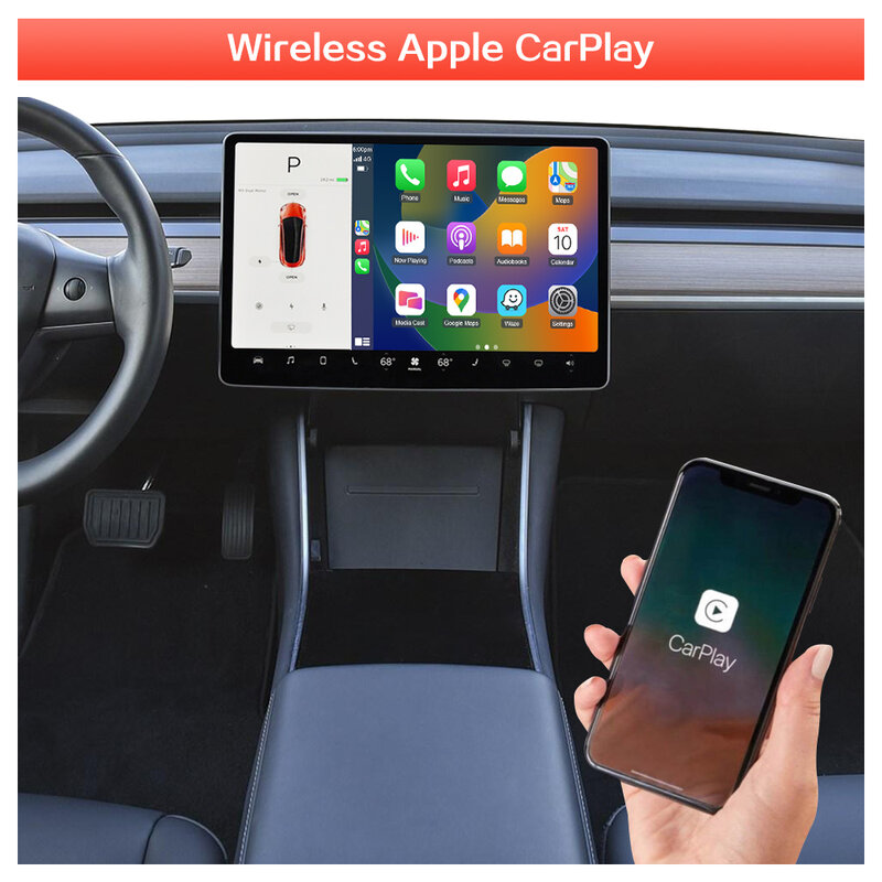 Carplay adaptador sem fio para tesla para apple carro jogar dongle caixa sem fio para modelo 3 y para modelo s x carro waze spotify ios