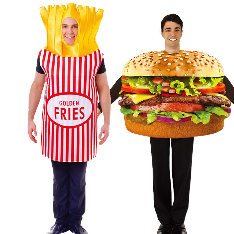 Unisex Paar Frieten Voedsel Halloween Kostuum Fancy Dress Carnaval Mannen Cheeseburger Kostuum