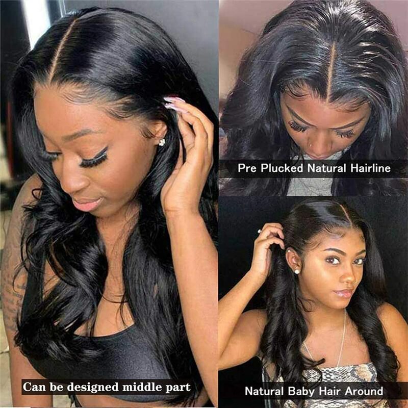 Perruque Lace Front Wig Body Wave Brésilienne Naturelle, Cheveux Humains, Transparent, pour Femme