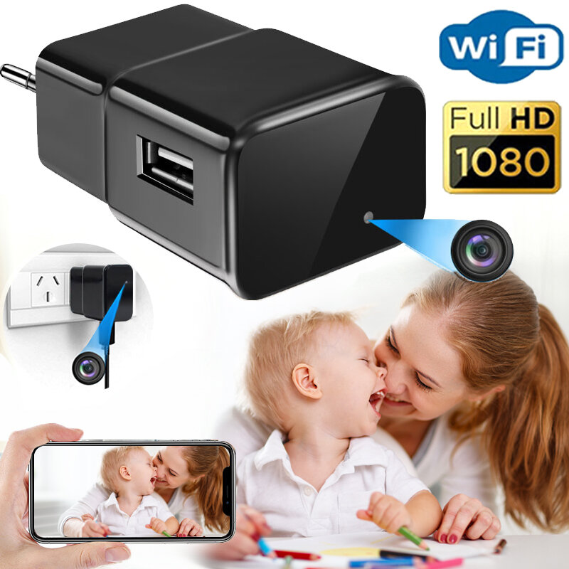 ミニカメラWiFiHD 1080p,USB,ワイヤレスホームビデオレコーダー,5V充電器,家庭用セキュリティ,マイクロカード
