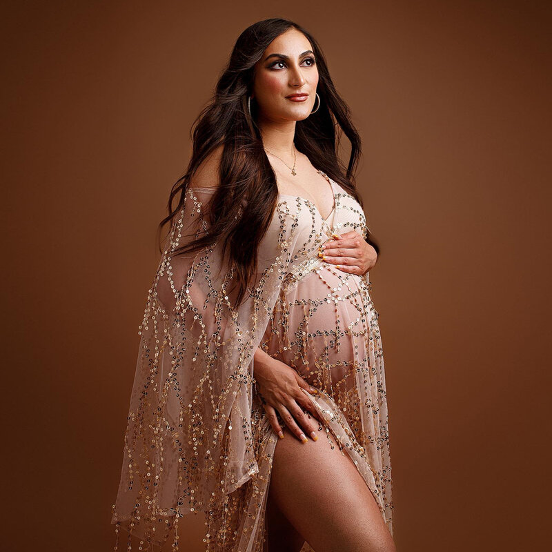 Böhmische Fotoshooting Schwangerschaft kleid Pailletten Quaste Kleid Mutterschaft Fotografie Requisiten lockeres Kleid für schwangere Frauen