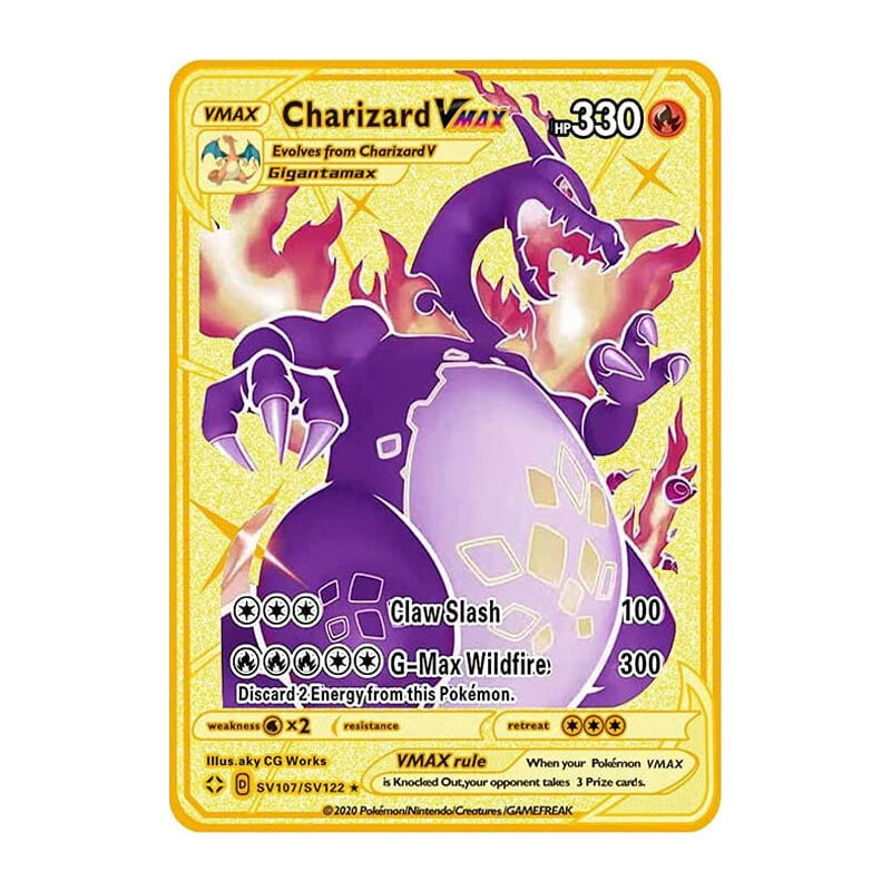 Pokemon pikachu metal cartão charizard ex charizard vmax mewtwo coleção jogo anime brinquedos de metal para crianças