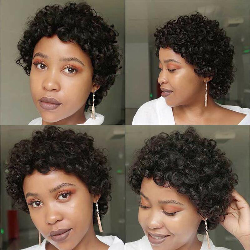 Korte Pixie Cut Menselijk Haar Pruiken Kort Krullend Remy Haar Volledige Machine Gemaakt Pruik Brazilian Haar Voor Zwarte Vrouwen Pruik