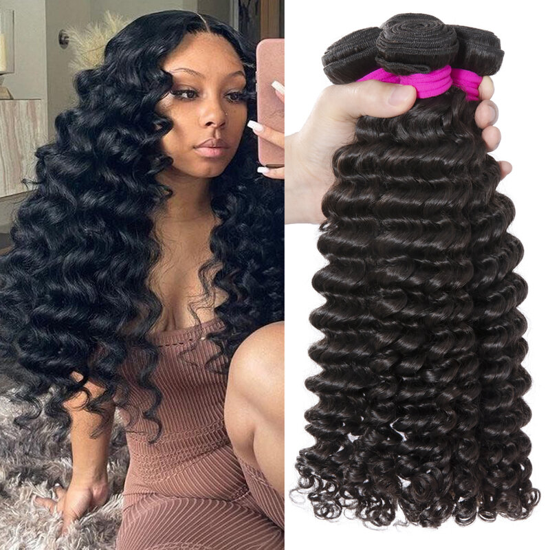 Peruvian 10A Loose Deep Bundles Unprocessed Deep Wave Curly Human Hair Weave Bundles Remy Loose Curly Hair Extensions Weft