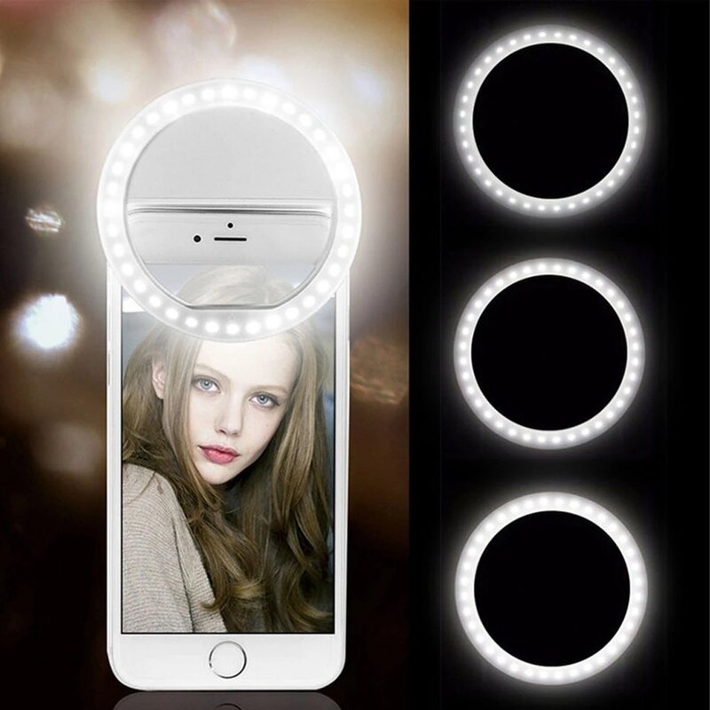 Led selfie anel de preenchimento-em luz lente do telefone móvel led selfie lâmpada anel de carga usb para iphone para samsung xiaomi telefone selfie luz
