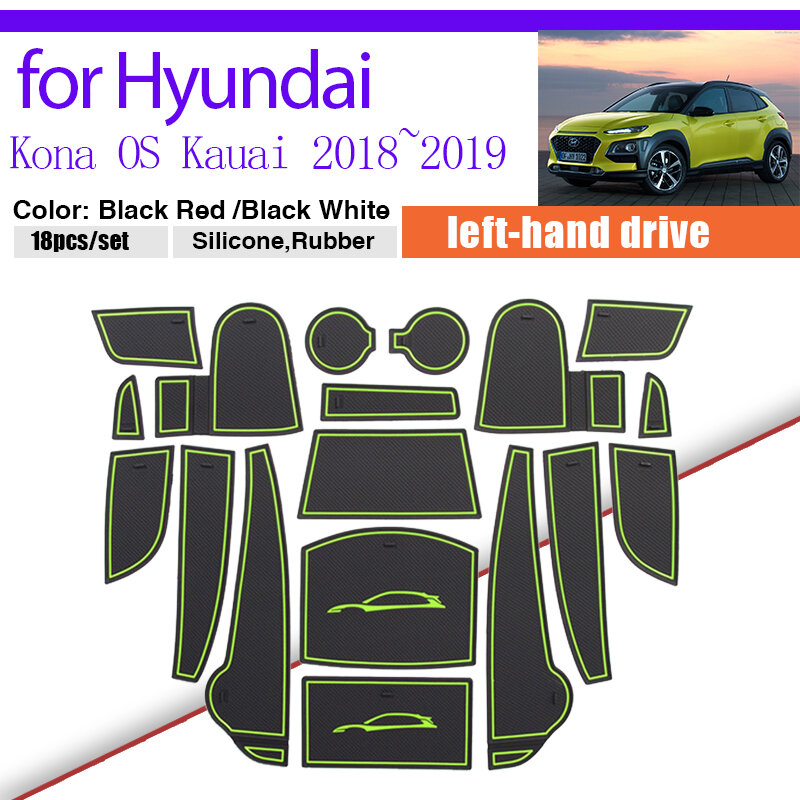 Almohadilla de goma con ranura para puerta para Hyundai Kona OS, alfombrilla de almacenamiento a prueba de polvo, pegatina para coche, accesorios para alfombra, 2018, 2019