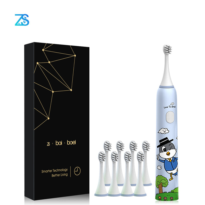 [ZS] 3-12 Years Old Sonic IPX7 Waterproof Children Electric Toothbrush Kids Cleaning Care Oral Bacteria USB Charging Soft Brush