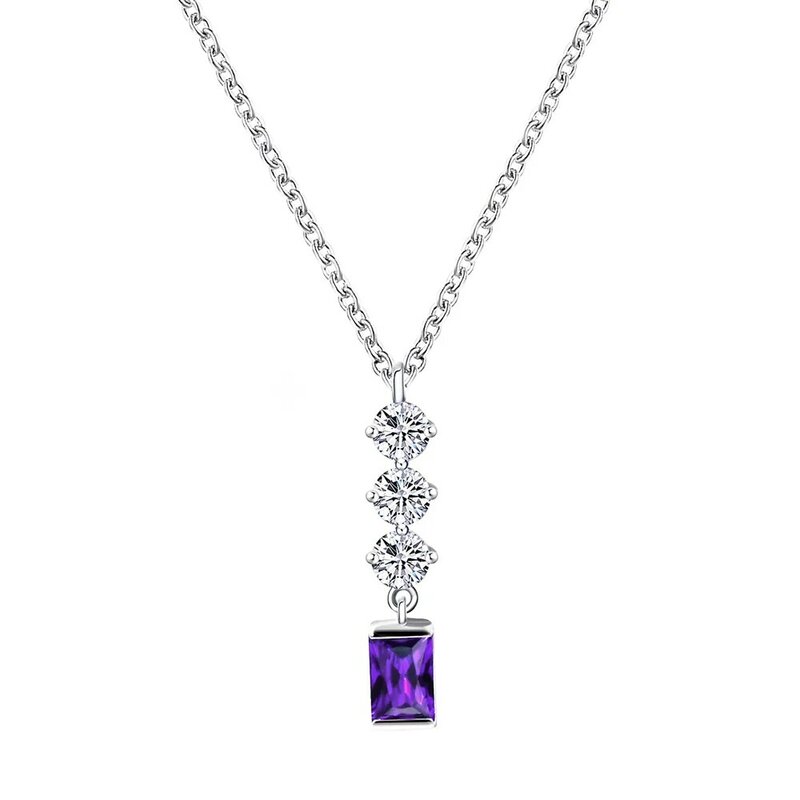 Tianyu Gems Women Silver 925 Drop Pendant Necklace Round Moissanite Diamonds and Baguette Corundum Wedding Engagement Necklaces
