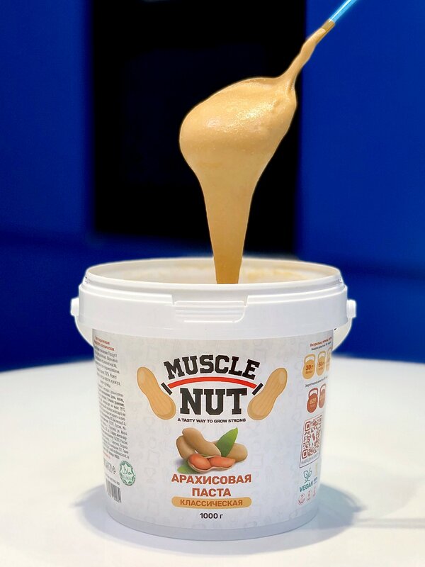 Peanut butter Muscle Nut classic, creamy, no sugar, sugar free, 100% natural, high-protein, 1000g, vegan, gluten-free, non-GMO, no additives, preservative free, no salt, keto snack, low carb