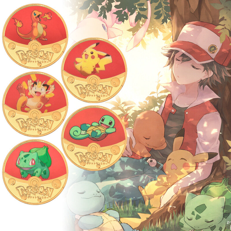 Pokemon Pikachu Munten Metalen Zilveren Gouden Kaarten Ronde Gold Metal Ronde Kaarten Anime Munten Speelgoed Geschenken Voor Kinderen
