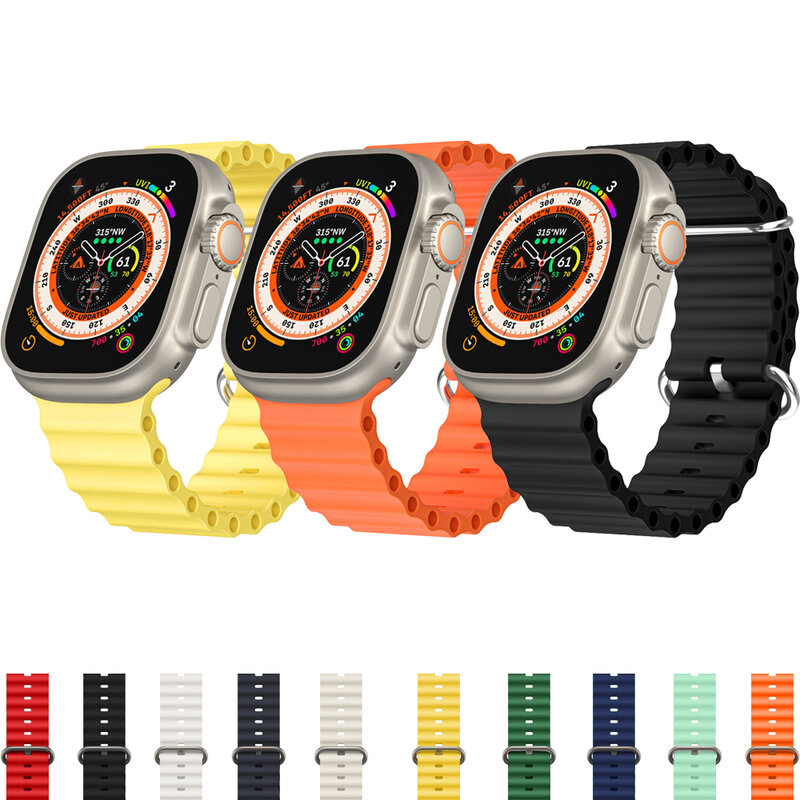 Ocean Elastomer สำหรับ Apple Watch Ultra 8 7 6ซิลิโคนสายรัดนาฬิกาข้อมือสำหรับ Iwatch Band 49มม.44มม.40มม.45มม.41มม.42 38 Mm