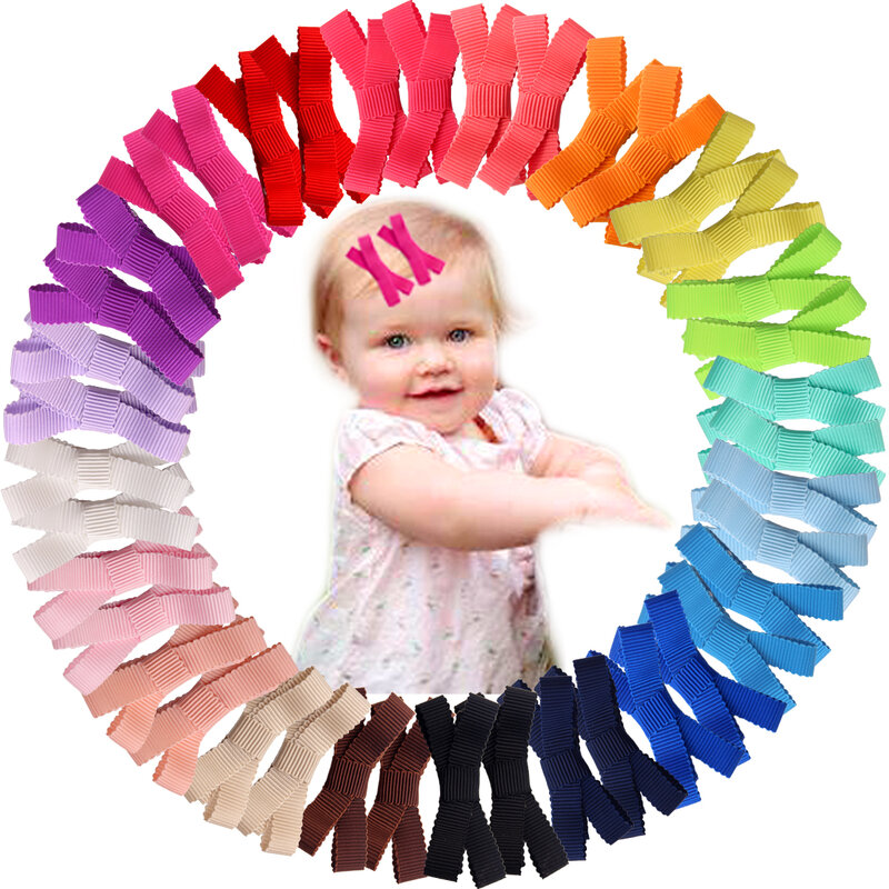 40 szt. 2 "małe dziewczynki do kokardki do włosów solidna wstążka z rypsu w różnych kolorach Baby Bows zaciski krokodylkowe dla dziewczynek niemowlęta zestaw dla dzieci