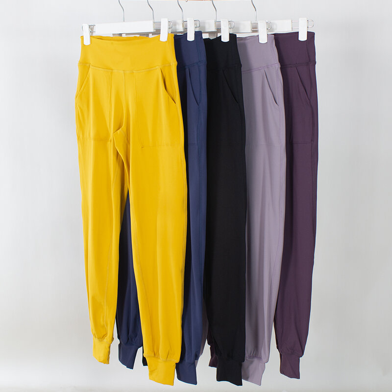 Lulu-pantalones holgados de tiro alto para correr, pantalón de cintura elástica, diseñado para correr en movimiento