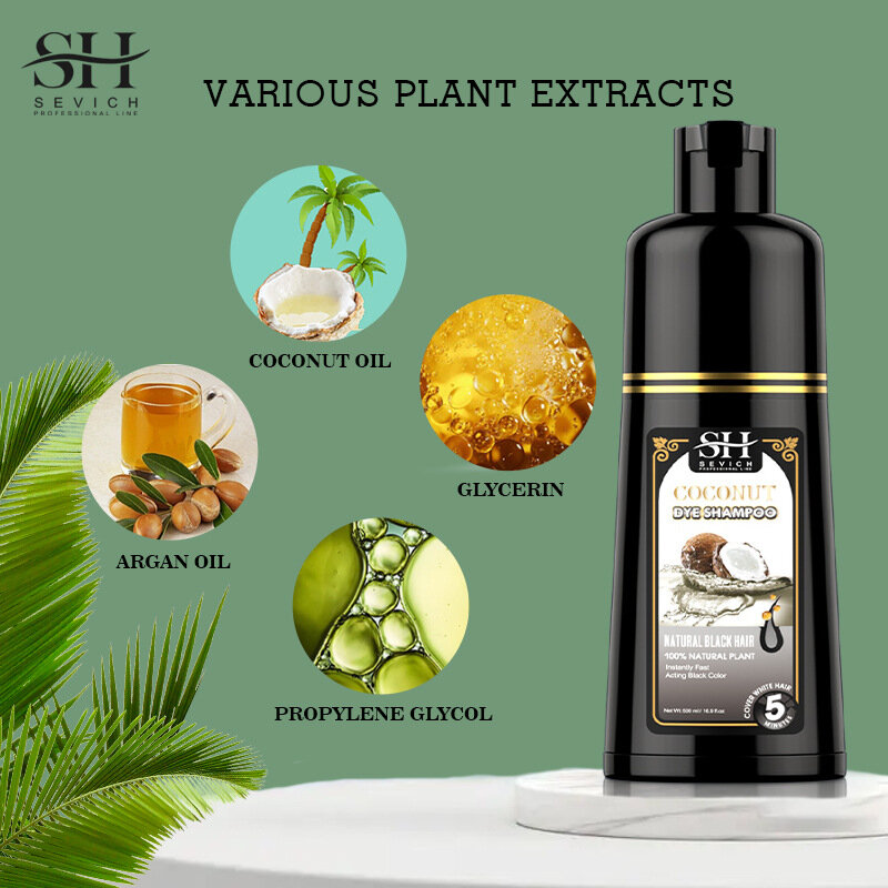 Sevich permanentny szampon koloryzujący naturalny organiczny olej kokosowy esencja szampon farbujący włosy na czarno obejmujące szare włosy trwałe długie