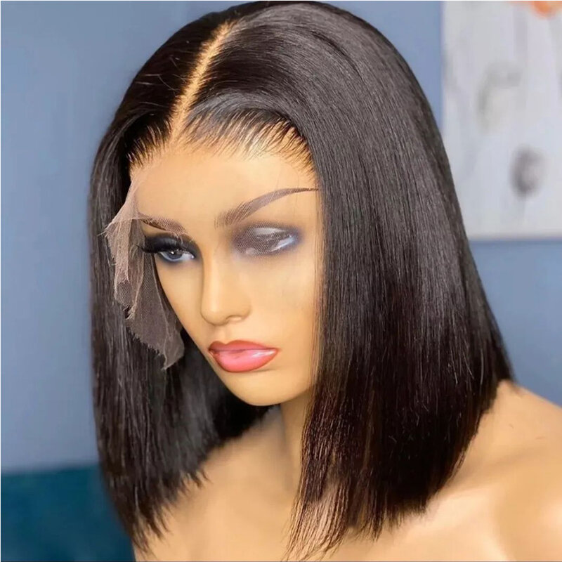 Peruca brasileira sem cola do cabelo humano para womentthair perucas de bob do cabelo humano em linha reta do osso curto com franja franja franja franja