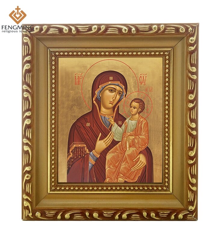 กรอบรูปพลาสติก Bronzing ไอคอน Holy Family ตกแต่งภาพ Orthodox Byzantine Baptism Art ศาสนา Supply