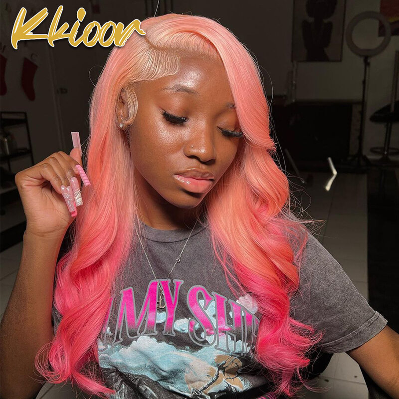 Pink 13x6 13x4 Transparent Lace Front Wig Pre Plucked 180 Density Body Wave Brazilian Glueless Human Hair Wig for Women