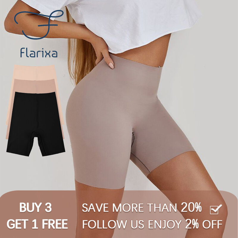 Flarixa ️ 4 قطعة سراويل النساء سلس الجليد الحرير سلامة السراويل تنورة عالية الخصر السراويل الراحة سراويل داخلية للرجال boyshort بنطلونات