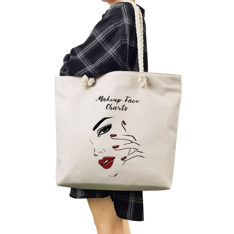 The Tote Bags Office Fashion Thick Rope Storage Bags High Capacity Handbags For Women Elegant Lips Print Shoulder Bags Portable